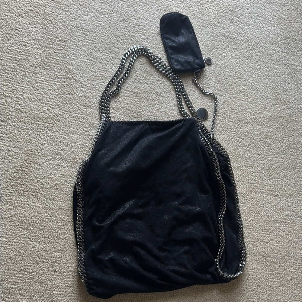 Stella McCartney Falabella Black tote with Silver Chain and detachable pouch